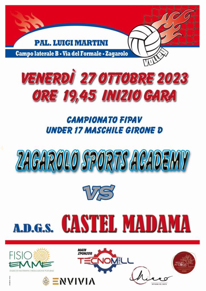 locandina Zagarolo Sport Academy VS adgs Castel Madama 27 ottobre 2023