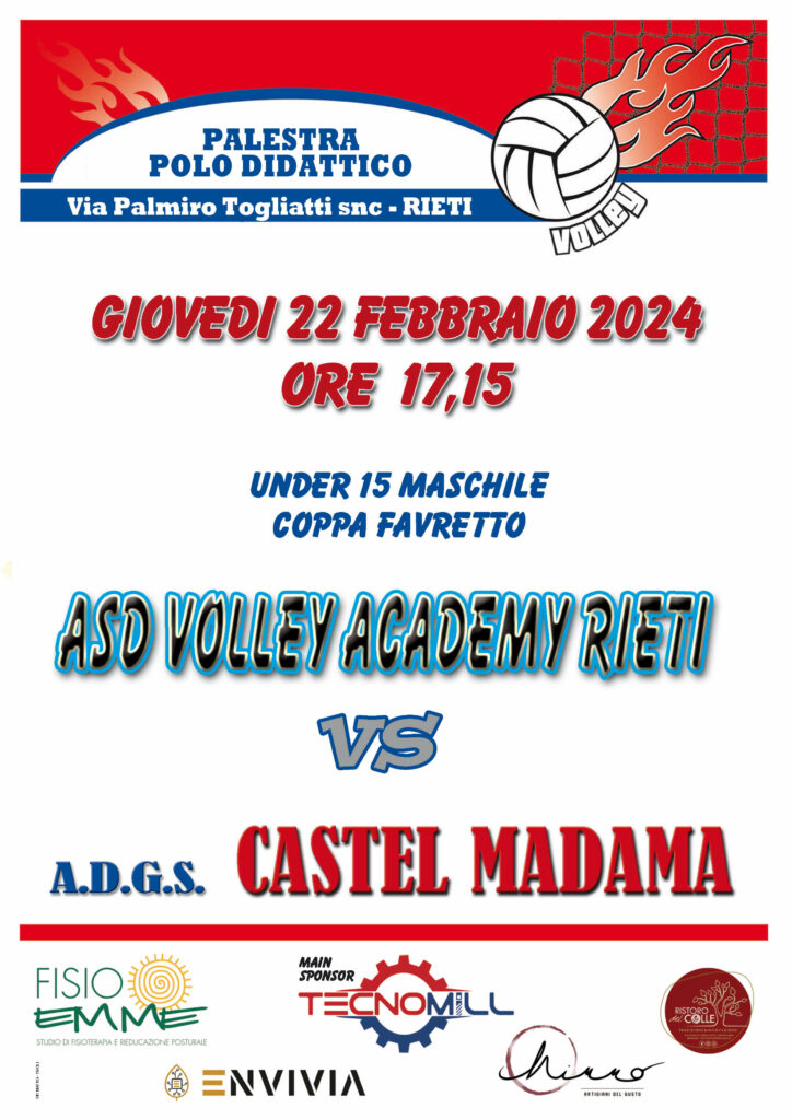 Locandina U15 M Asd Volley Rieti VS CMV 22022024 17.15
