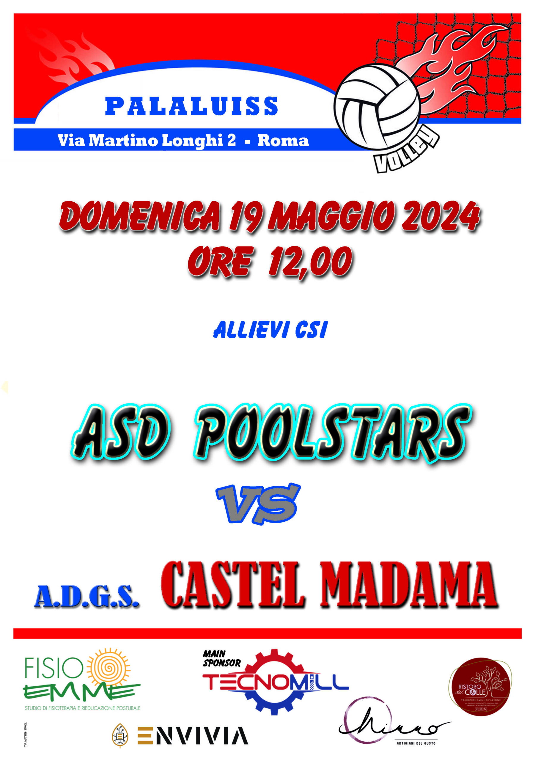 locandina Allievi Csi ASD POOLSTARS vs Castel madama Volley